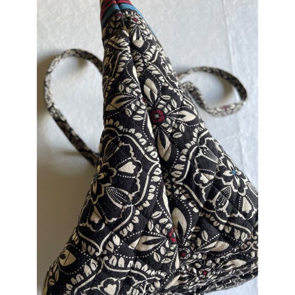 Vera Bradley Large Tote Bag With Striped Zipper & Black Floral Pattern - Picture 4 of 13